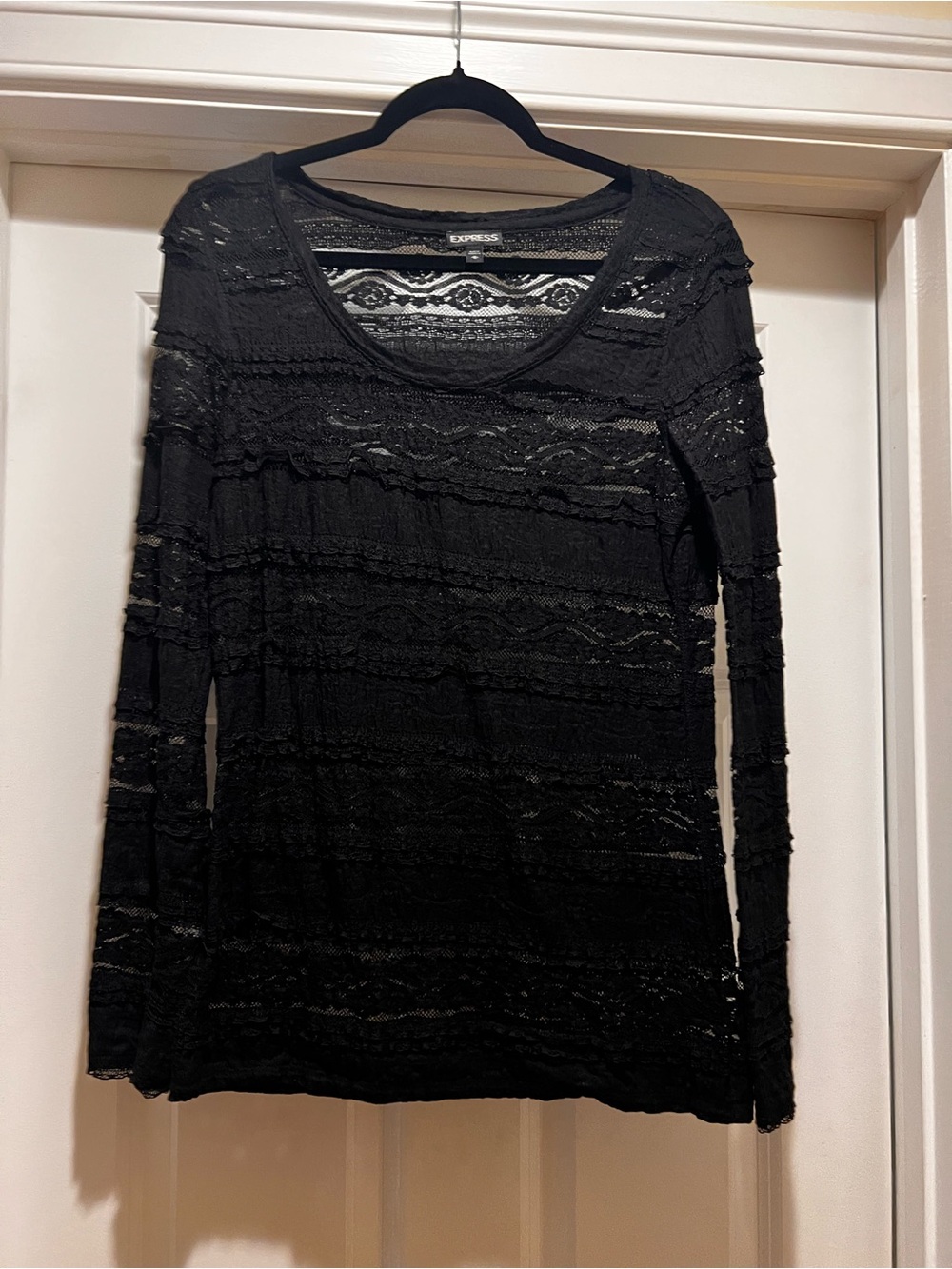 Express Black Lace Scoop Neck Long Sleeve Top